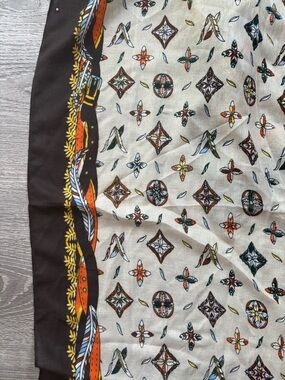 Patterned Silk Scarf in Cream, Brown & Orange